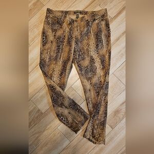 Lauren Ralph Lauren Women Pants Sz 16W Brown Snakeskin Print Slim Fit Zip Ankles
